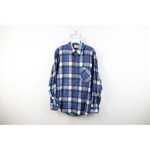 Vintage 70s Streetwear Mens Medium Faded Flannel Collared Button Shirt Plaid